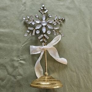 Crystal Snowflake with an Ivory Bow‎ Christmas Golden Tabletop Decor Ahsland